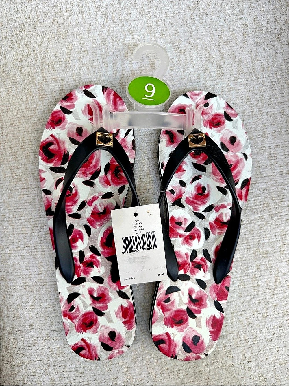 Kate Spade New York Spade Flower Flip Flop Sandals Pink & Black US 9